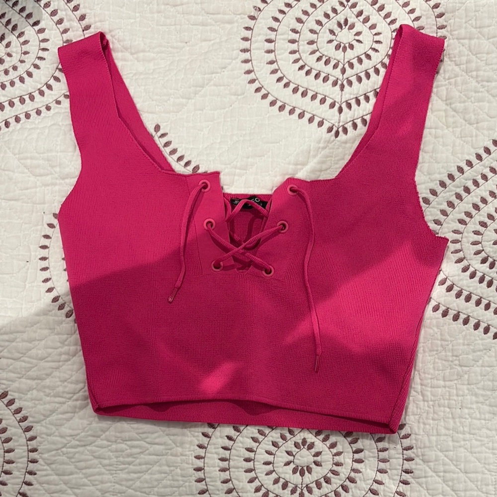 Pink Lace-Up Crop Top